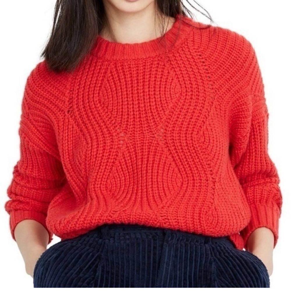 Madewell everett rib play cable knit chunky sweater red